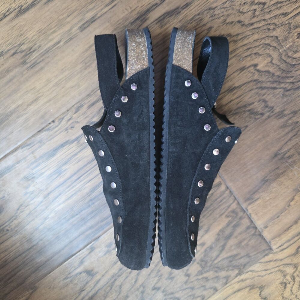 Zara Size 41 Black Suede Studded Clogs Mules Boston Closed Toe - Picture 8 of 9